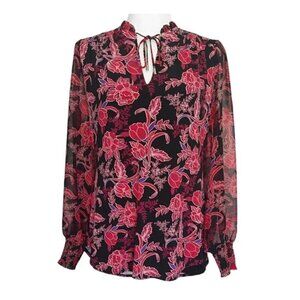 White House Black Market Jersey Tunic Art Nouveux Allover Black Floral Medium